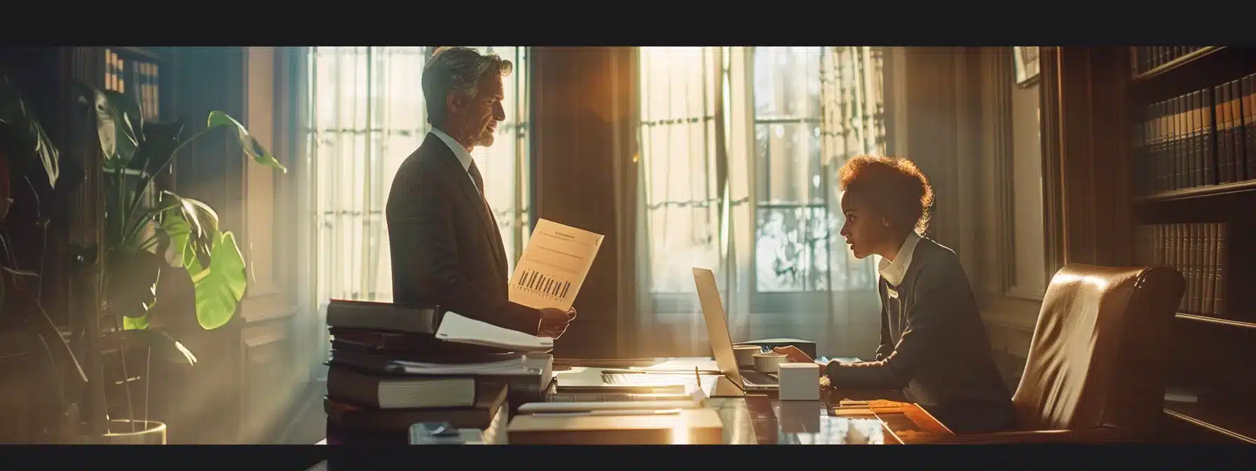 a seasoned leader guiding a young individual in a boardroom, surrounded by charts and books, symbolizing mentorship and education for future leadership roles in family-owned businesses.